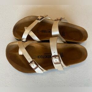 Birkenstock Cream Metallic Cross-Strap Sandals